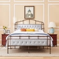thumbnail image 1 of TOYTEXX Queen Size Metal Bed Frame with Tufted Grey Boucle Headboard, Wooden Slats, No Box Spring Needed, 1 of 6