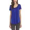 thumbnail image 2 of Innerwin T-Shirt Couleur Unie Hauts pour Femmes Été Manches Courtes T-Shirt Mode Bleu Paon 3TG, 2 of 4