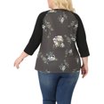 thumbnail image 3 of Agnes Orinda Women's Plus Size 3/4 Raglan Sleeve Floral Contrast Color Blouse 3X Coffe, 3 of 8