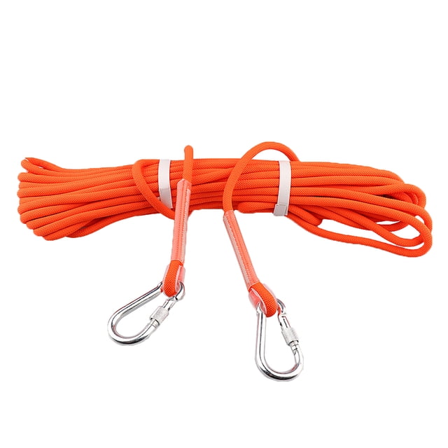 12KN 9.5mm 10M Outdoor Rock Climbing Work Rappelling + 2 Carabiner - Various Colors - Orange, 20m