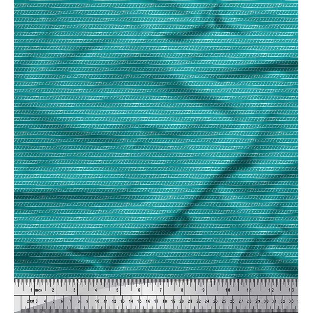 Soimoi Green polyester Crepe Fabric Stripe Hand Drawn Print Sewing Fabric Yard 52 Inch Wide