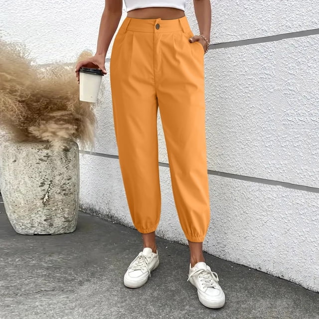 WILLBEST Womens Jeans Women's Solid Color Zipper Slacks with Angled Pockets Women Convertible Pants