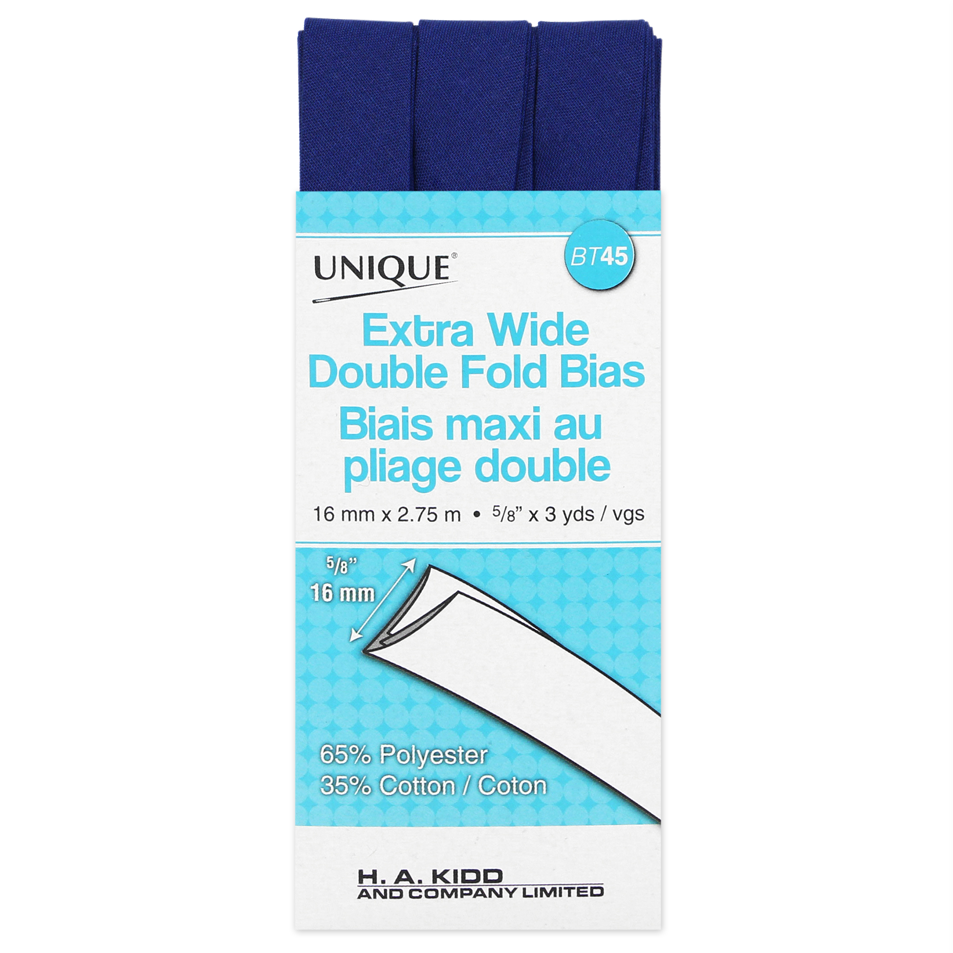 Unique Extra Wide Double Fold Bias Tape, Royal, 2.75 m (3.01 yd)