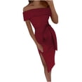 thumbnail image 2 of LOVZFMLL Robe d'Été pour Femme, Aguichant, Unie, à Bretelles, Fendue, Rouge, TG, 2 of 8