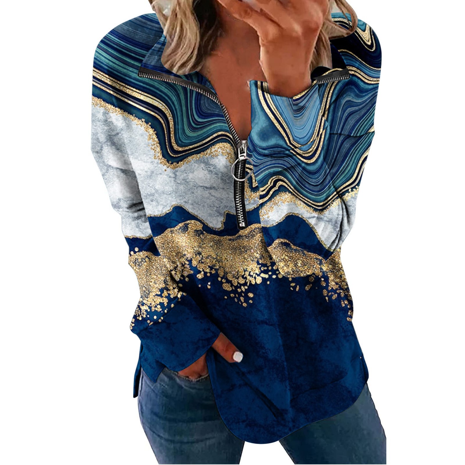 50 % de Rabais Liquidation Chandail Surdimensionné pour Femmes 2023 Mode Imprimé T-shirt Ample Manches Longues Blouse Col Rond Hauts Décontractés Chandail à Capuche
