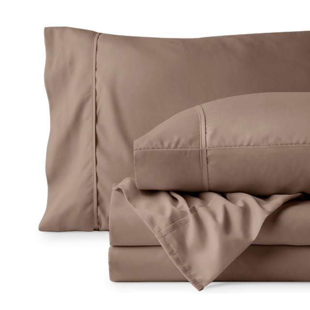 Bare Home Premium 1800 Collection 4-Piece Bed Sheet Set, Full, Taupe