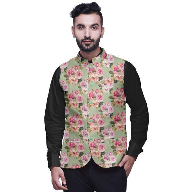 Atasi Floral Party Wear Jacket For Men Printed Casual Jackets Elegant Wedding Jacket-Large