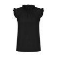 thumbnail image 3 of Timegard Tank Tops for Women Crew Neck Ruffle Sleeve Ruched Solid Color Comfy Work Casual Tunic Tops, 3 of 5