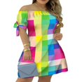 thumbnail image 1 of MesaSe Robe d'Été à Imprimé Floral pour Femmes, Robe Mini à Rayures à Épaules Dénudées, Robe Décontractée Ample avec Nœud, Mode Urbaine TTG, 1 of 3