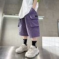 thumbnail image 4 of Short Cargo Ample pour Garçon, Jambe Droite, Short Cool, Poche à Rabat, Short à Lettres Patchées, Violet, 12-13 Ans, 4 of 5