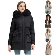 Nfurl Women's Long Puffer Jackets Warm Winter Coats Thicked Parka Coats with Faux Fur Hood Casual Outerwear Outdoor Jacket Green XXL