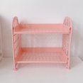 thumbnail image 1 of Rack Holder Kitchen Bathroom Cosmetics 2 Layer Desktop Shelf Side Guardrail Design Foldable Double Layer Stacking Cosmetic Stationery Storage HolderPink, 1 of 1