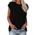 thumbnail image 1 of T-shirt Décontracté pour Femmes, Uni, Col Rond, Coupe Ample, Manches Courtes, Chandail à Enfiler, 1 of 9