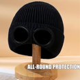thumbnail image 3 of Unisex Solid Color Goggle Lens Design Beanie Hat,Beanie Winter Hat with Goggles, 3 of 4