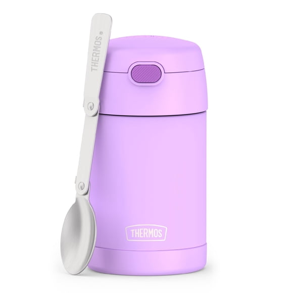 THERMOS FUNTAINER 16 Ounce Stainless Steel Vacuum Insulated Food Jar with Spoon, Neon Purple
