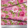 thumbnail image 2 of Soimoi Polyester Crepe Fabric Leaves & Peony Floral Decor Fabric Printed Yard 42 Inch Wide, 2 of 5