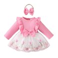 thumbnail image 1 of HNMKIU Girls Long Sleeve Ruffled Dress with Matching Headbands for Stylish Outings and Celebrations, 1 of 4