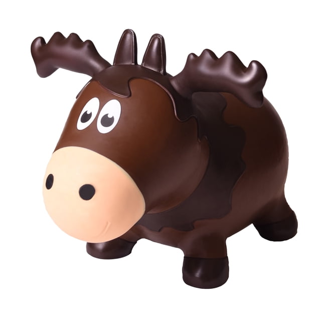 Farm Hopper Wildlife Moose, Jouet Sauteur Gonflable Brun en Forme d'Orignal avec Oreilles et Bois Saisissables pour Que les Enfants s'Agrippent en Rebondissant Ou en Faisant du Scoot. Idéal pour Jouer Dehors, Il Aide les Tout-Petits et les Petits Enfants à Développer la coordination et les muscles du Tronc. Comprend une Pompe Manuelle pour un Gonflage Facile.
