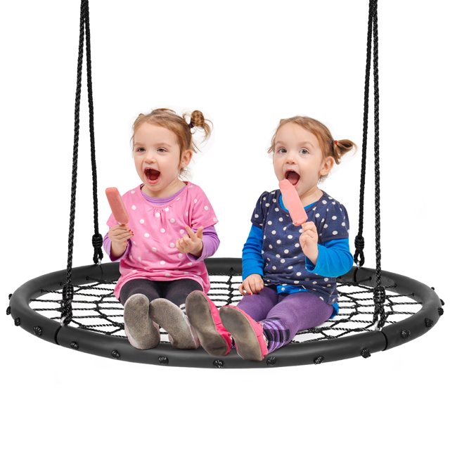 Costway 40'' Spider Web Tree Swing Set w/ Adjustable Hanging Ropes Kids Play Set Black