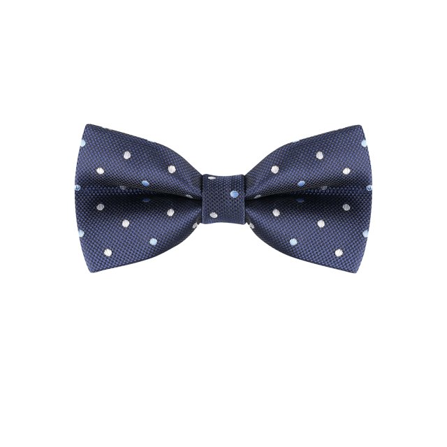 INSPIRE CHIC Men's Polka Dots Bow Ties Pre-Tied Bowknot in navy blue with white small polka dots. Made of durable polyester fabric, this pre-tied bow tie measures 2.36 x 4.72 inches and features an adjustable band collar for a comfortable fit. Suitable for weddings, business, and formal or casual occasions.