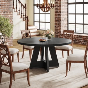 Tribesigns 47-Inch Round Dining Table for 4, Farmhouse Kitchen Table with Wooden Pedestal Base for Dining Room, Living Room, Kitchen (Black)