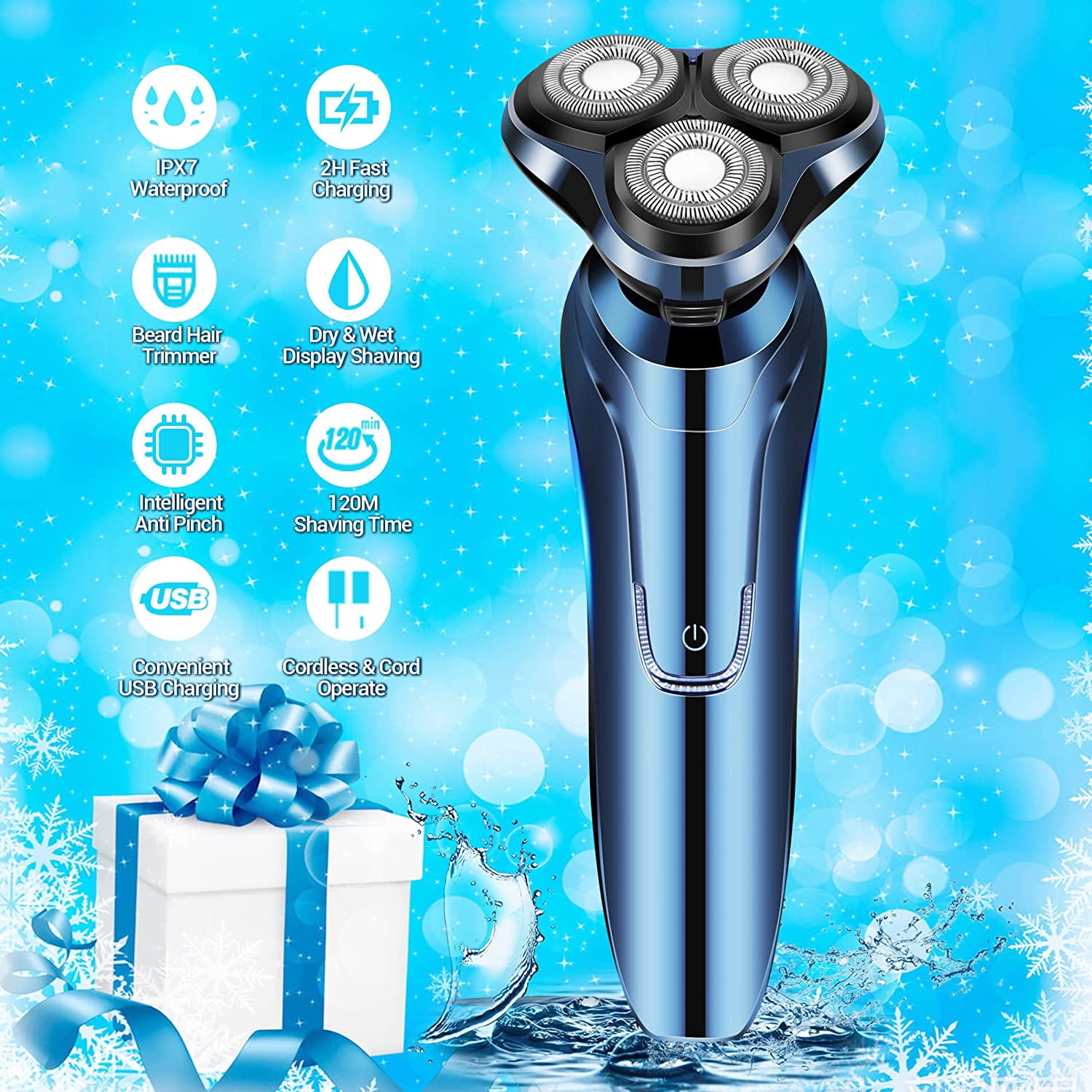 Electric Razor For Men,Electric Shavers For Men Wet Dry,Waterproof Mens Shavers Electric Rechargeable Razor Man Shaving For Travel,Usb Cordless Face Rotary Shaver Machines For Husband Dad