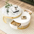 thumbnail image 1 of Table Basse Ronde Blanche de 31,5 Pouces avec Rangement, Table Basse Gigogne en Faux Marbre Blanc avec Tiroirs Rotatifs, 1 of 9
