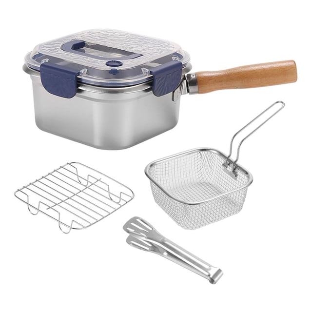 Lipstore Small Deep Fryer Pot with Lid Leakproof Food Storage Containers with Handle Square Cooking Pot for Chicken French Fries Stews Blue