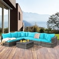 thumbnail image 1 of Costway 7PCS Patio Rattan Furniture Set Sectional Sofa Garden Turquoise Cushion, 1 of 10