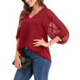 thumbnail image 4 of Blouse Décontractée pour Femmes Col en V Ample à Volants Manches Trois-Quarts en Chiffon, 4 of 7