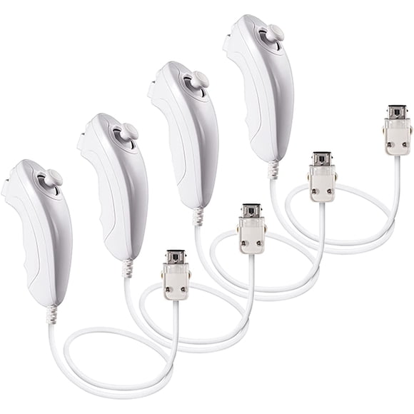 4 Pack Wii Nunchuck Controller,FYBTO Nunchuk Controllers Replacement Remote Joystick Gamepad Controller Compatible with Wii Wii U Console(White)