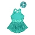 thumbnail image 4 of Riismen Robe Justaucorps Sans Manches à Paillettes Brillantes pour Filles Enfants Costume de Danse Latin Jazz Salsa Samba Rumba Vert Lac 12, 4 of 5