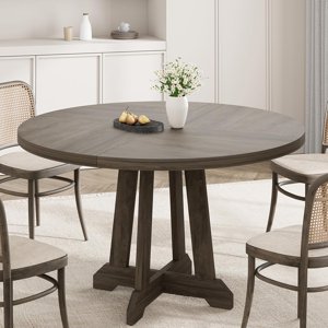 Round Dining Table for 4, 47" Wooden Kitchen Circle Dinner Table with Sturty Legs for Dining Room, Kitchen, Grey
