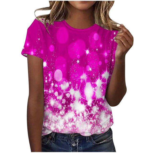 Dealovy T-Shirts pour Femmes Décontractés à Manches Courtes Tuniques Imprimées Col Ras du Cou Été Amples Confortables Blouses