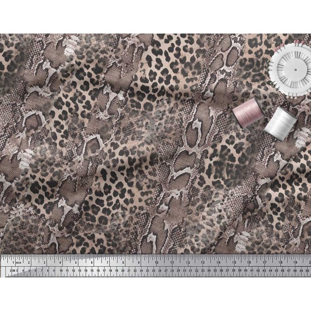Soimoi Pink Poly Georgette Fabric Leopard & Snake Animal Skin Print Sewing Fabric Yard 52 Inch Wide