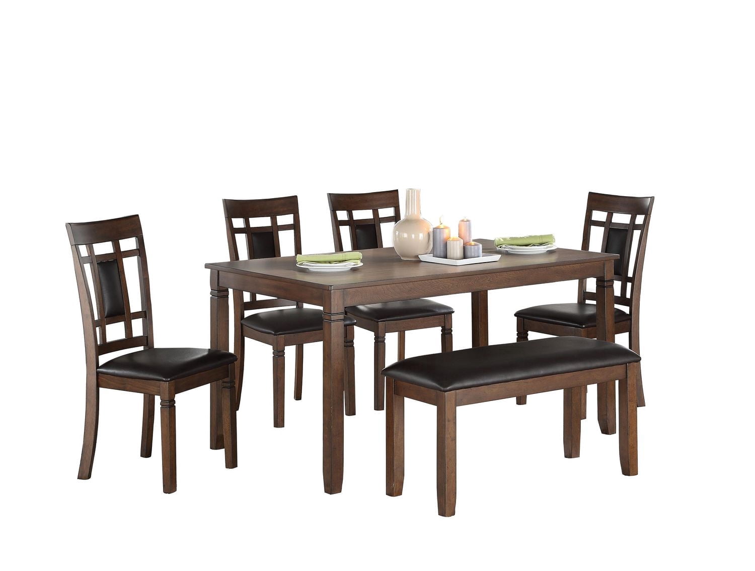 Topline Home Furnishings 6pc Solid Wood Dining Set<br>Includes: Table, 4 Chairs and Bench