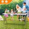 thumbnail image 4 of Costway 5 FT Portable Folding Picnic Table with Wood Grain HDPE Tabletop & Metal Frame White, 4 of 10