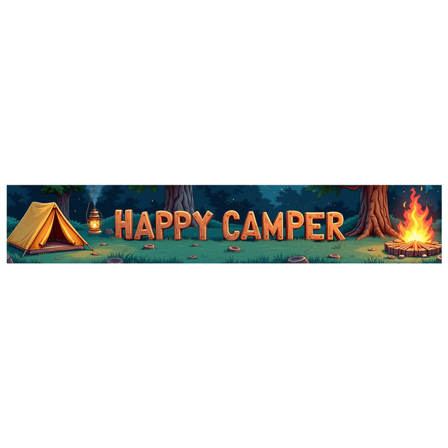 Forest Design Happy Camper Tent Banner Campfire Nature Scene for Outdoor Adventure Camping Event