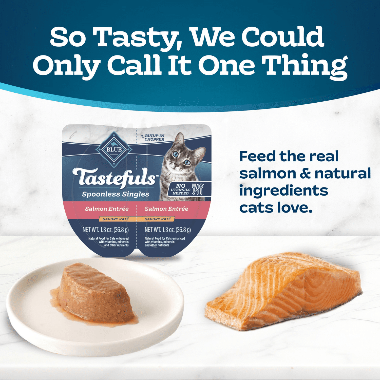Blue Buffalo Tastefuls Portions Individuelles à Servir Sans Ustensile Pate au Saumon Nourriture Humide pour Chats Adultes 85g