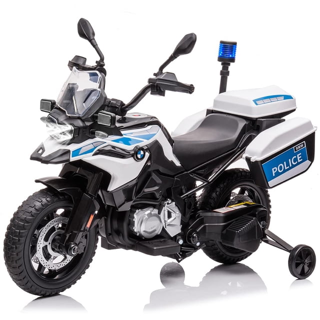 BeesClover Ride On Police Motorcycle, 12V 7Ah Licensed BMW Electric Motorcycles with 2 Speeds, LED Headlights, Spring Suspension, MP3, Music, and 2 Training Wheels