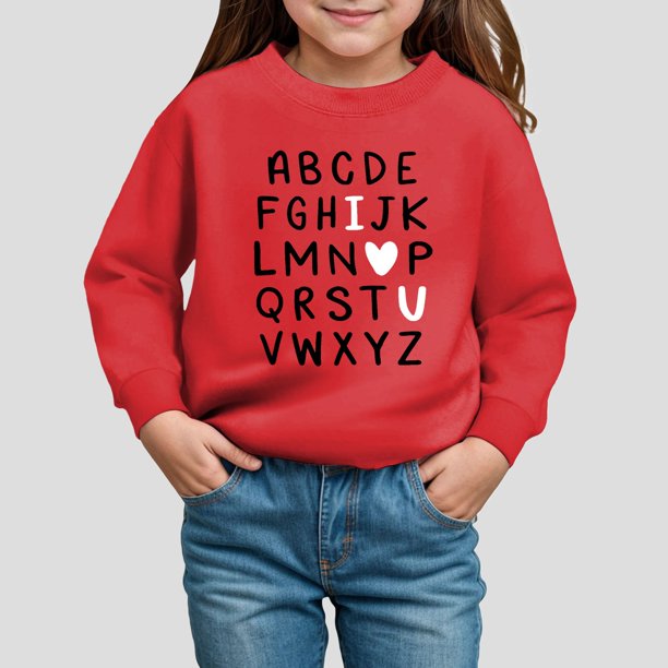 YDFCWXW Kids Valentines Sweatshirts Toddler Boys Girls ABC I LOVE