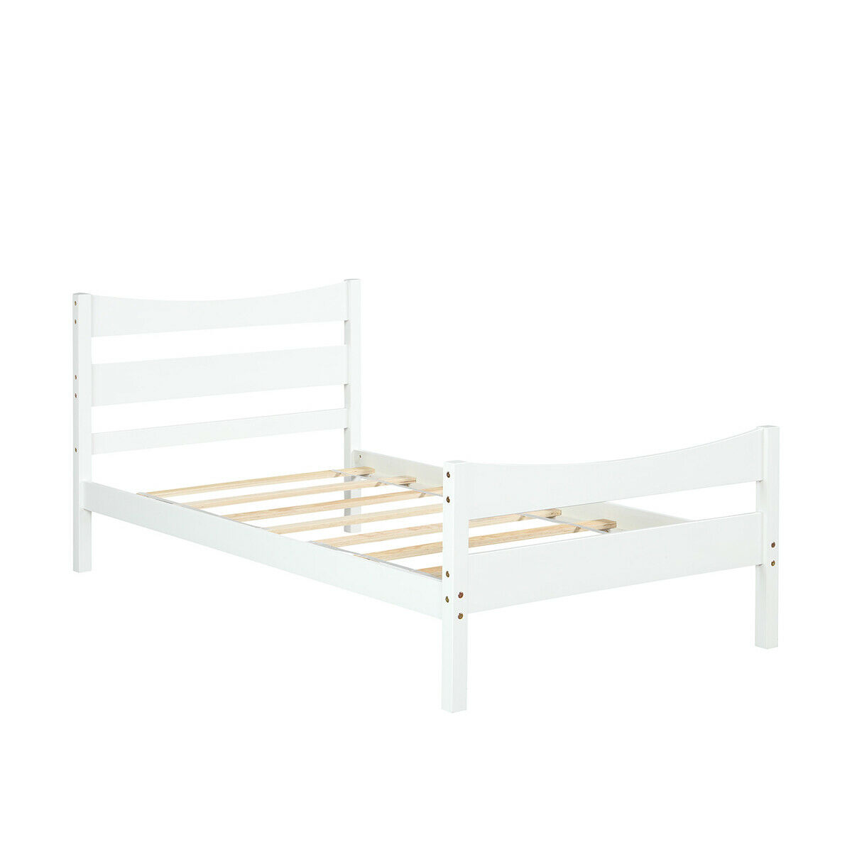 Gymax Cadre de Lit Plateforme Taille Simple avec Tête de Lit et Support à Lattes en Bois Blanc