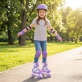 thumbnail image 2 of Gymax Patins à Roulettes pour Enfants 4 Tailles Réglables Patins Quad avec Roues Lumineuses pour 3 à 9 Ans Violet, 2 of 9