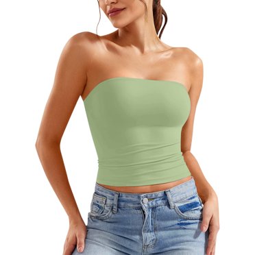 2025 Femmes Couleur Unie Court 5 WayTop Bandeau Sans Bretelles Tube Hauts Actifs pour Femmes Haut Sans Manches Dos Nu Camisole 2X Hauts pour Femmes