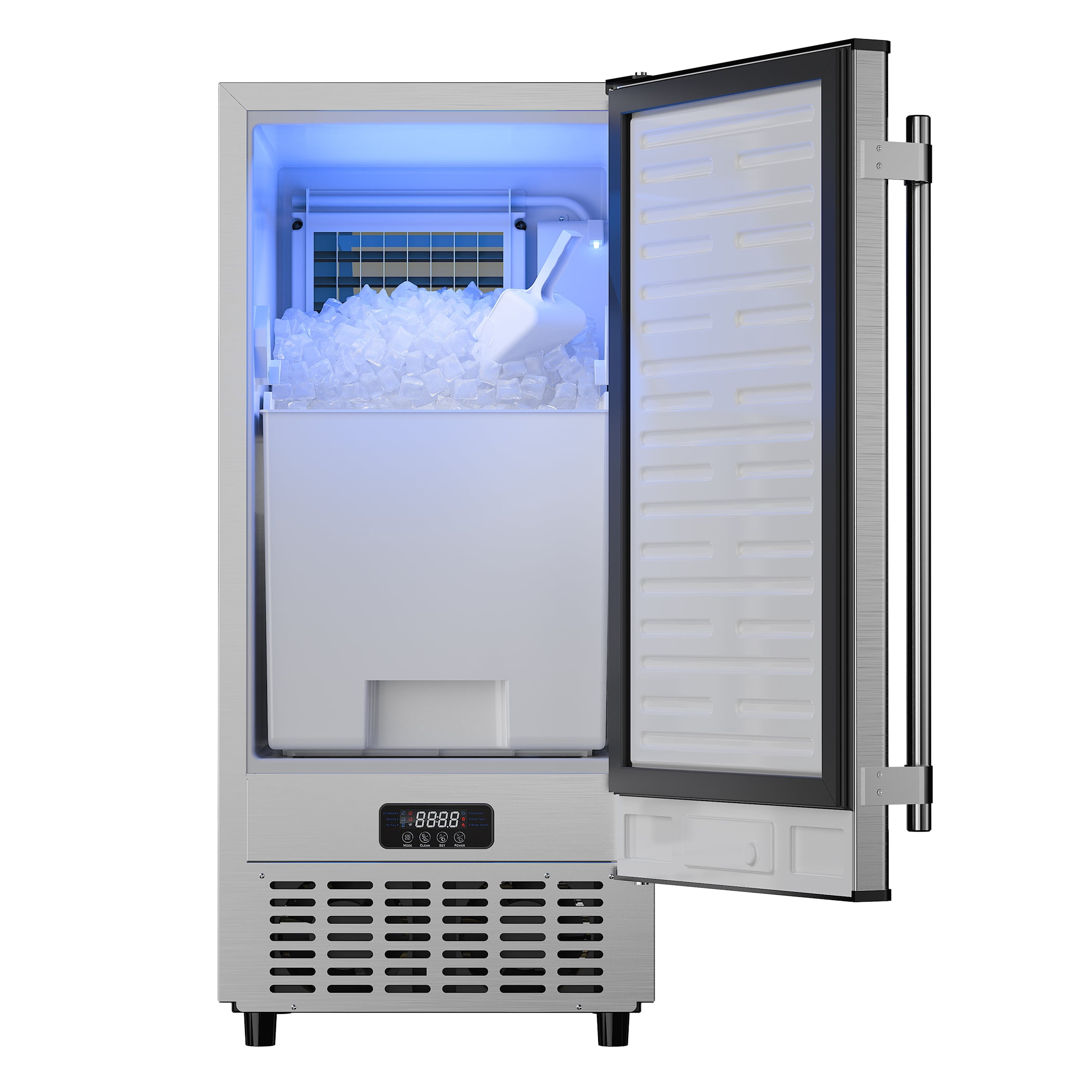 Coolake 15" Commercial Under Counter Ice Maker, 100LBS/Day Built-in Freestanding Cube Ice Machine, Self-Cleaning & Removable Filter, Stainless Steel Ice Machine with 30LBS Storage for Home Bar