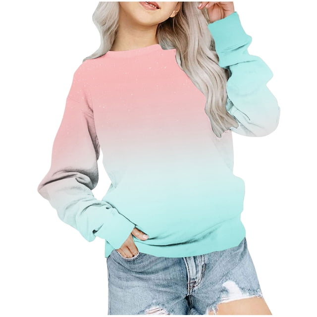 Chandail en Molleton pour Enfants Garçons Filles Mode Mignon Dégradé Manches Longues Col Rond Bleu Ciel