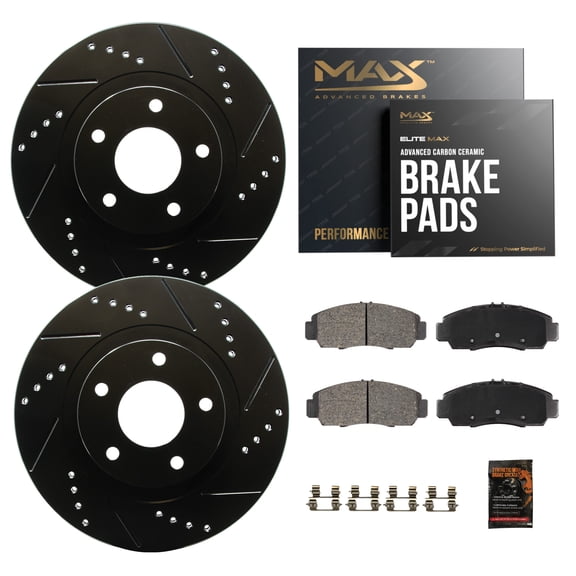MAX Advanced Brakes - Rear Brake Kit For 2013-2019 Ford Explorer| Carbon Ceramic Brake Pad and Rotor Kit| Drilled Slotted Brake Rotors