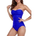 thumbnail image 4 of RELLECIGA Women's Ruched Neck Halter Twist Bandeau One Piece Swimwear Bathing Suits, 4 of 9