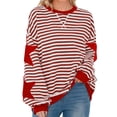 thumbnail image 2 of Swstbby Liquidation d'Économies d'Automne! Hauts d'Automne pour Femmes Grande Taille, Blouse Mode pour Femmes à Col Rond à Rayures Imprimées Ample à Manches Longues Blouses Chandails Rouge TTG, 2 of 5