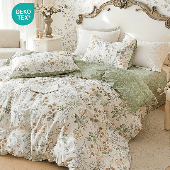 JOLUSERE Green Leaves Duvet Cover Queen, 3 Pieces Chic Garden Style Botanical Floral Reversible Bedding Sets for Adults